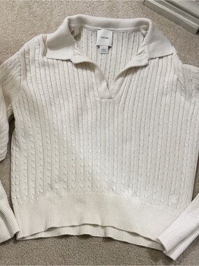 Women’s Calvin Klein Cream Cable-Knit Collared Sweater